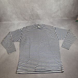 Jones Wear Large Striped White Navy Long Sleeve Cotton Top W/ Shoulder Pads